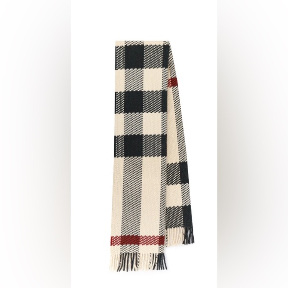 Burberry Stone jumbo check wool Fringe scarf NWT - Picture 3 of 12